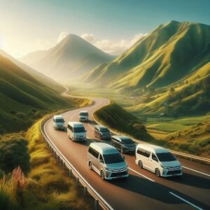 Armada travel Jakarta Cianjur dengan mobil Innova, Hiace, Avanza, dan APV di jalan pegunungan